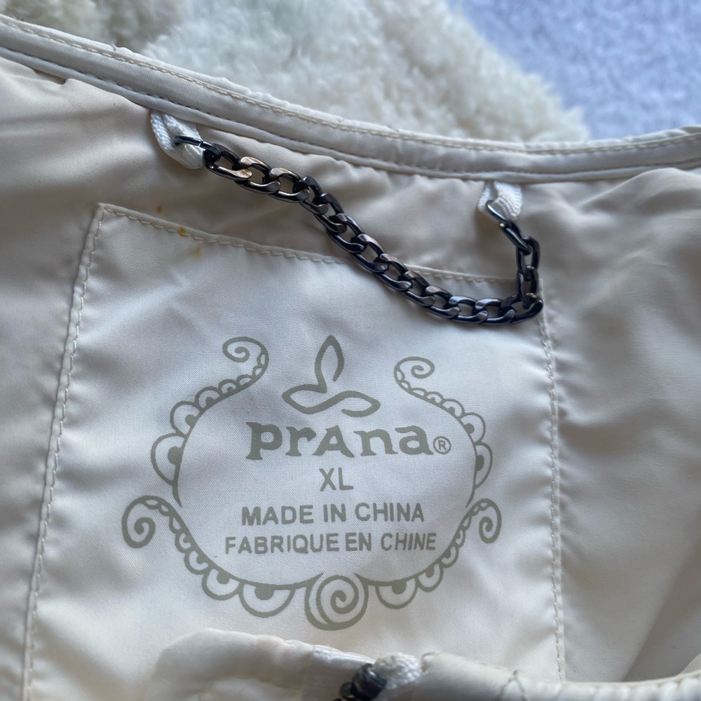 prAna Good Lux Sherpa Fleece Zip Jacket Off White Cozy Quilted Trim Women’s XL - Picture 15 of 16